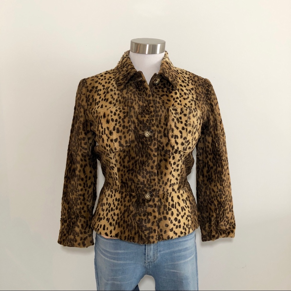 No Label Faux Leopard Fur Cropped Jacket